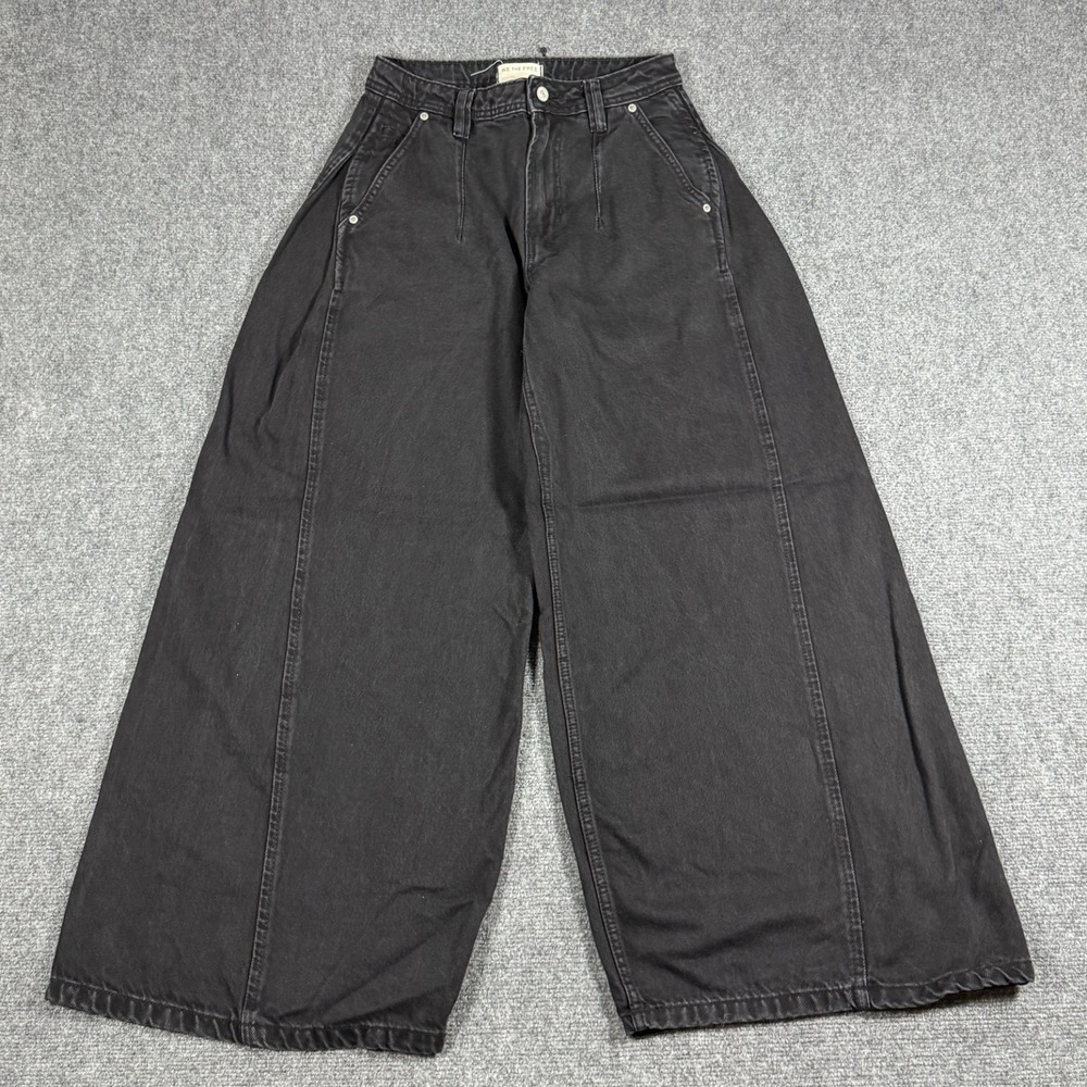 Free People We The Free Jeans Womens 27 Black Wide Leg High Rise Button Baggy